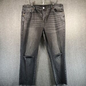 BlankNYC The Madison Crop Jeans Women 18W Straight Leg Black Distressed Fringe